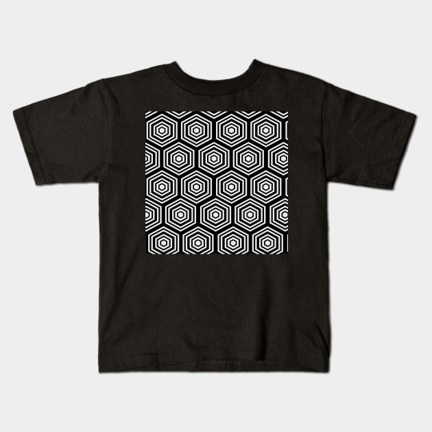 abstract monochrome geometric design with hexagons Kids T-Shirt by pauloneill-art